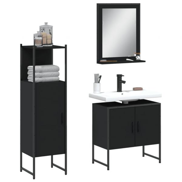 ARDEBO.de - 3-tlg. Badmöbel-Set Schwarz Holzwerkstoff