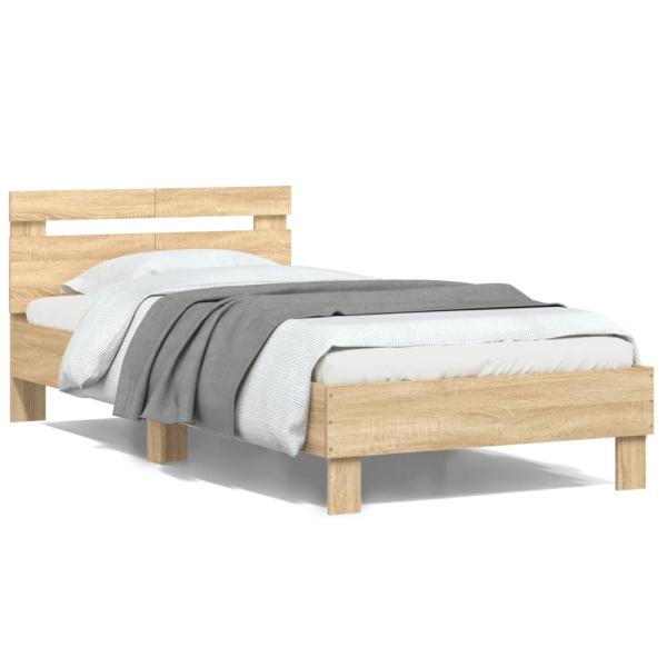 ARDEBO.de - Bettgestell mit Kopfteil Sonoma-Eiche 100x200 cm Holzwerkstoff