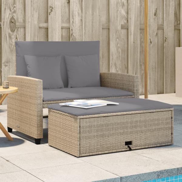 ARDEBO.de - Gartensofa mit Kissen 2-Sitzer Beige Poly Rattan