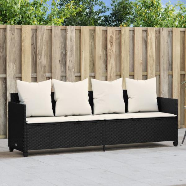 ARDEBO.de - Sonnenliege mit Kissen Schwarz Poly Rattan