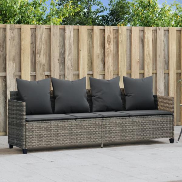 ARDEBO.de - Sonnenliege mit Kissen Grau Poly Rattan