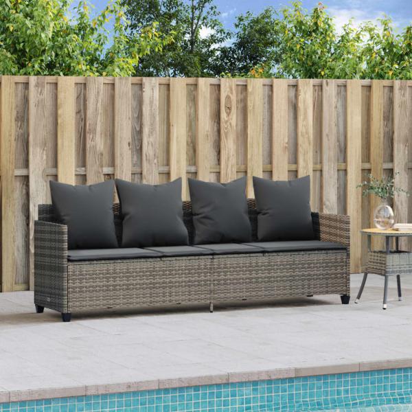 Sonnenliege mit Kissen Grau Poly Rattan