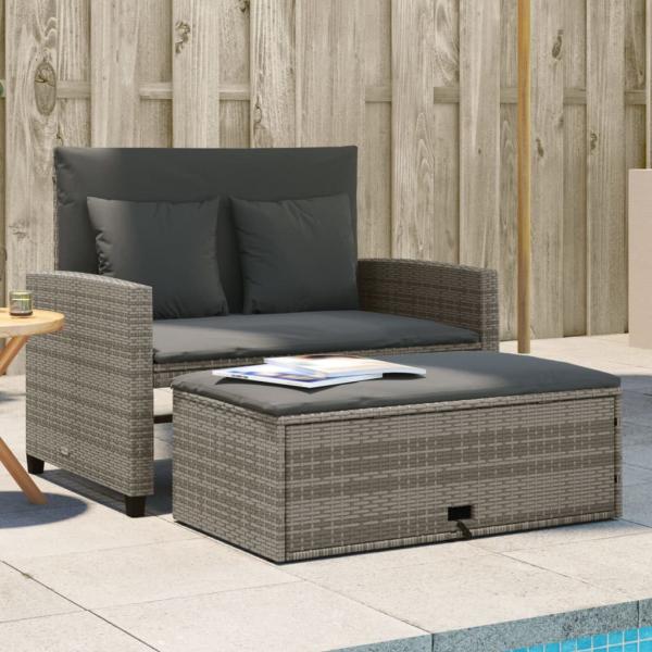 ARDEBO.de - Gartensofa 2-Sitzer mit Kissen Grau Poly Rattan