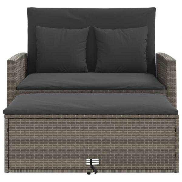 Gartensofa 2-Sitzer mit Kissen Grau Poly Rattan