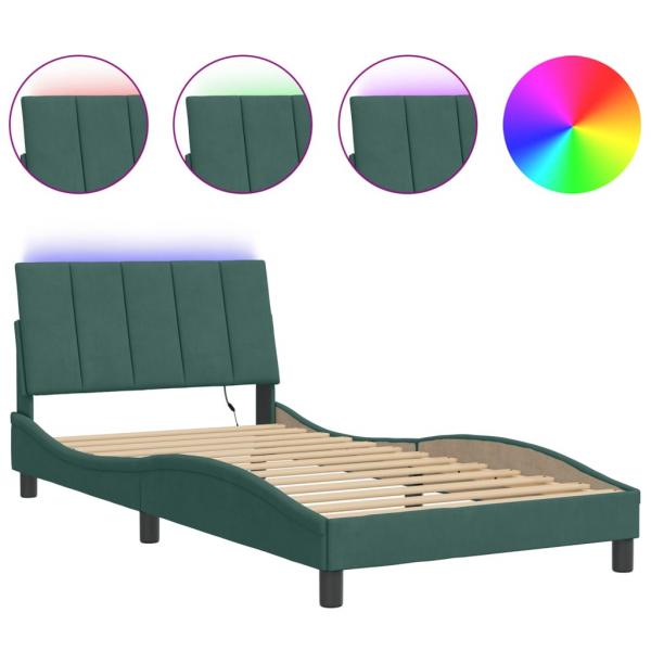 Bettgestell mit LED-Leuchten Dunkelgrün 100x200 cm Samt