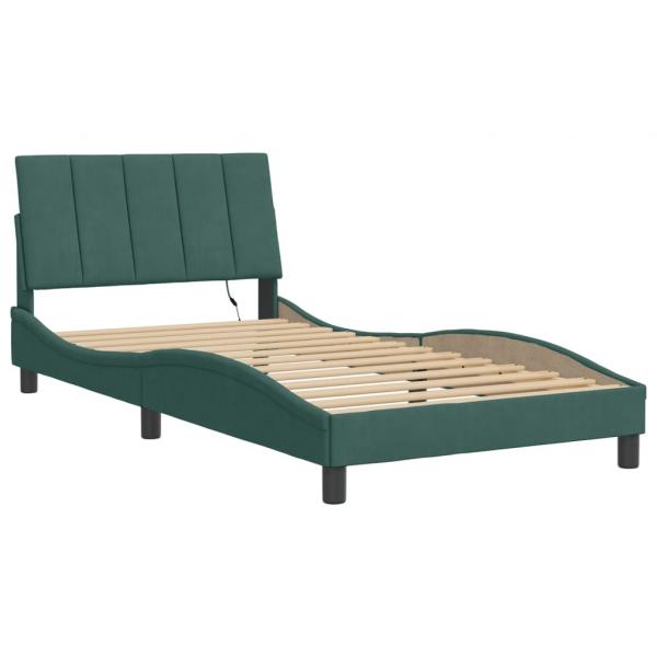Bettgestell mit LED-Leuchten Dunkelgrün 100x200 cm Samt