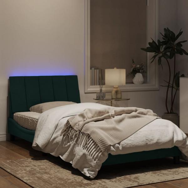 Bettgestell mit LED-Leuchten Dunkelgrün 100x200 cm Samt