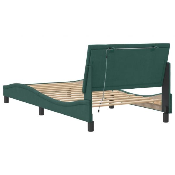 Bettgestell mit LED-Leuchten Dunkelgrün 100x200 cm Samt