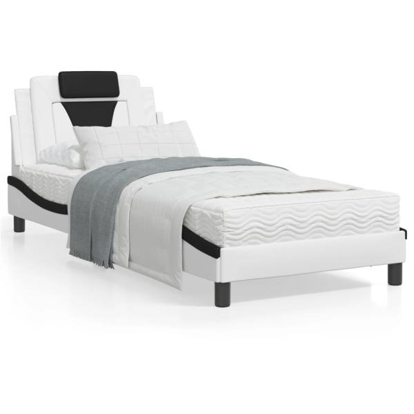 ARDEBO.de - Bettgestell mit LED Weiß und Schwarz 80x200 cm Kunstleder