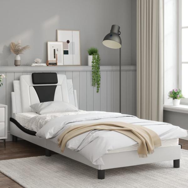 Bettgestell mit LED Weiß und Schwarz 80x200 cm Kunstleder