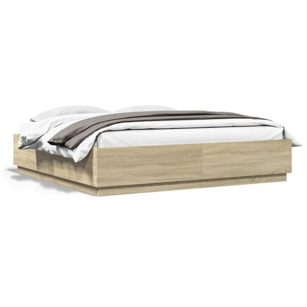 ARDEBO.de - Bettgestell mit LED Sonoma-Eiche 180x200cm Holzwerkstoff