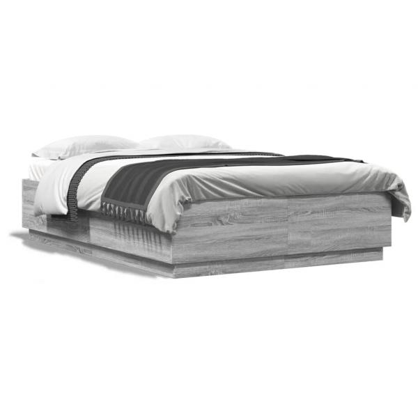ARDEBO.de - Bettgestell mit LED Grau Sonoma 150x200 cm Holzwerkstoff