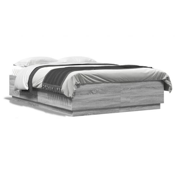 ARDEBO.de - Bettgestell mit LED Grau Sonoma 140x200 cm Holzwerkstoff