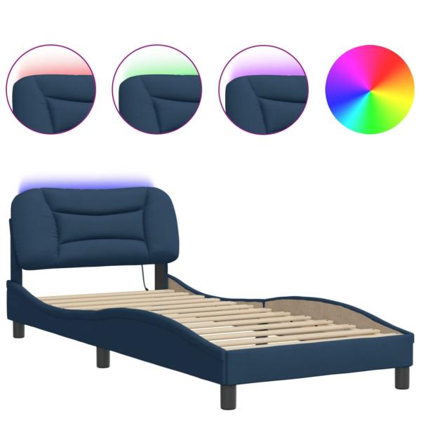 Bettgestell mit LED Blau 90x190 cm Stoff