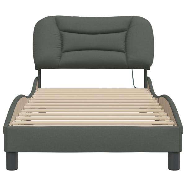 Bettgestell mit LED Dunkelgrau 90x200 cm Stoff