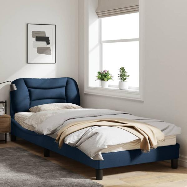 Bettgestell mit LED Blau 90x200 cm Stoff