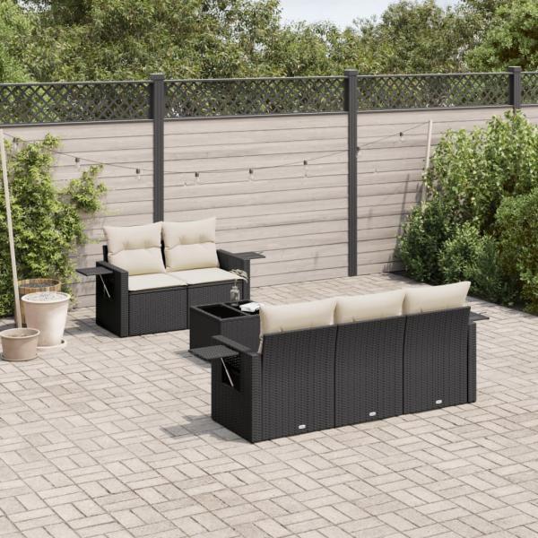 ARDEBO.de - 6-tlg. Garten-Sofagarnitur mit Kissen Schwarz Poly Rattan