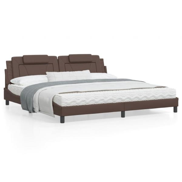ARDEBO.de - Bettgestell mit LED Braun 200x200 cm Kunstleder