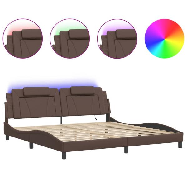 Bettgestell mit LED Braun 200x200 cm Kunstleder