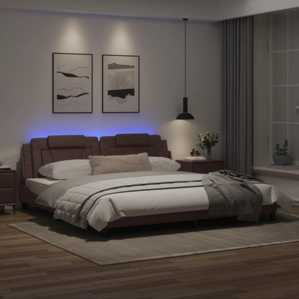 Bettgestell mit LED Braun 200x200 cm Kunstleder
