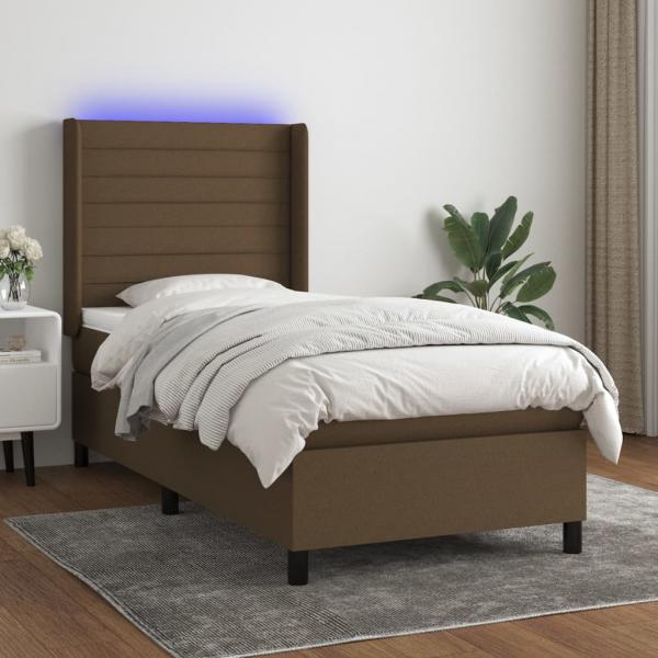 ARDEBO.de - Boxspringbett mit Matratze & LED Dunkelbraun 90x200 cm Stoff