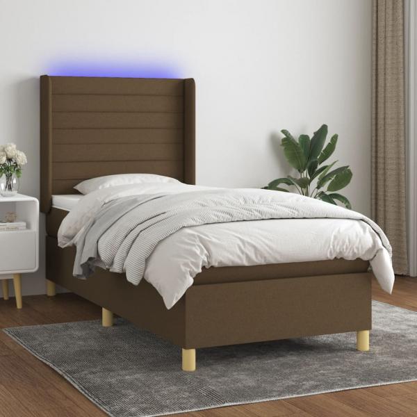 ARDEBO.de - Boxspringbett mit Matratze & LED Dunkelbraun 90x200 cm Stoff
