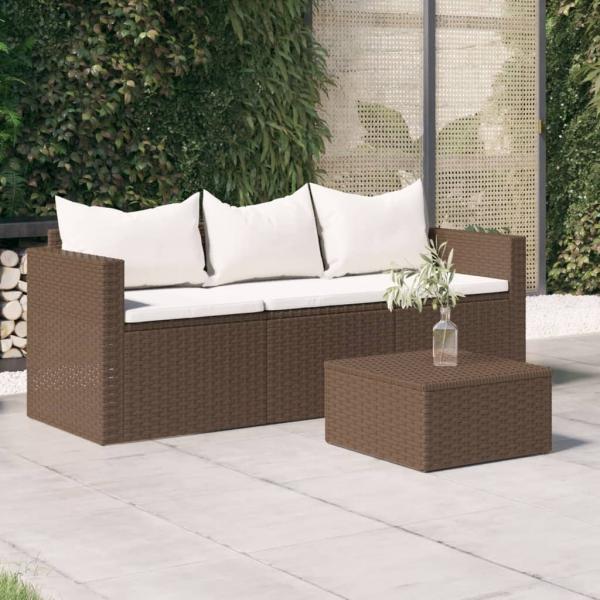 ARDEBO.de - Gartensofa 3-Sitzer mit Kissen Braun Poly Rattan