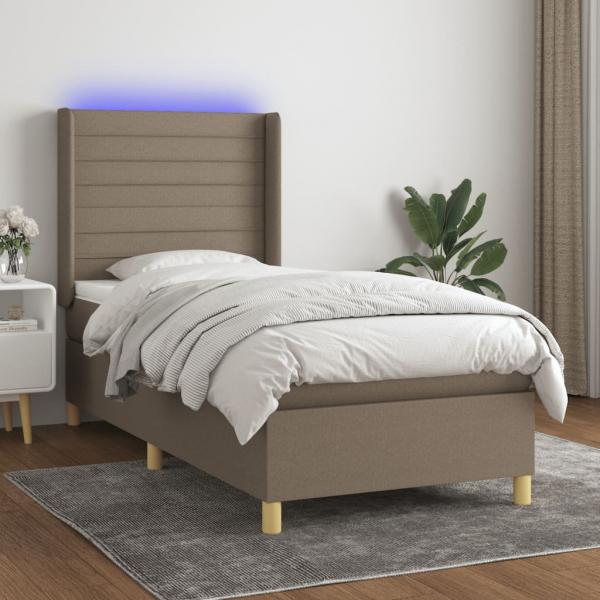 ARDEBO.de - Boxspringbett mit Matratze & LED Taupe 90x190 cm Stoff