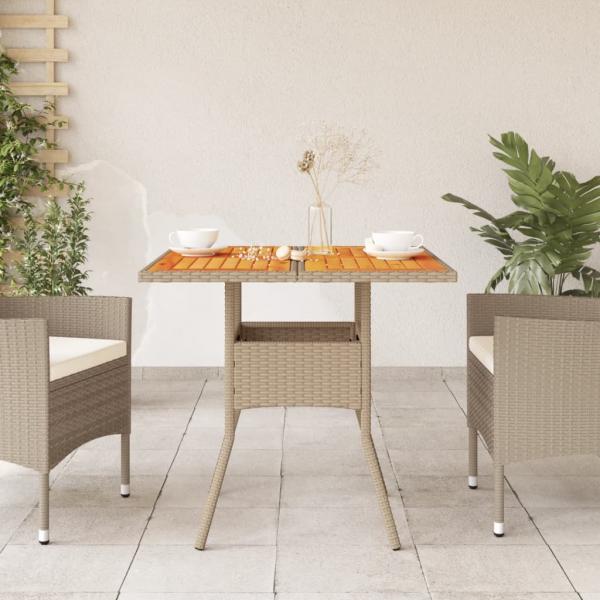 Gartentisch Beige 80x80x75 cm Poly Rattan Akazienholz