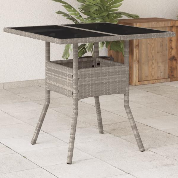 ARDEBO.de - Gartentisch mit Glasplatte Hellgrau 80x80x75 cm Poly Rattan