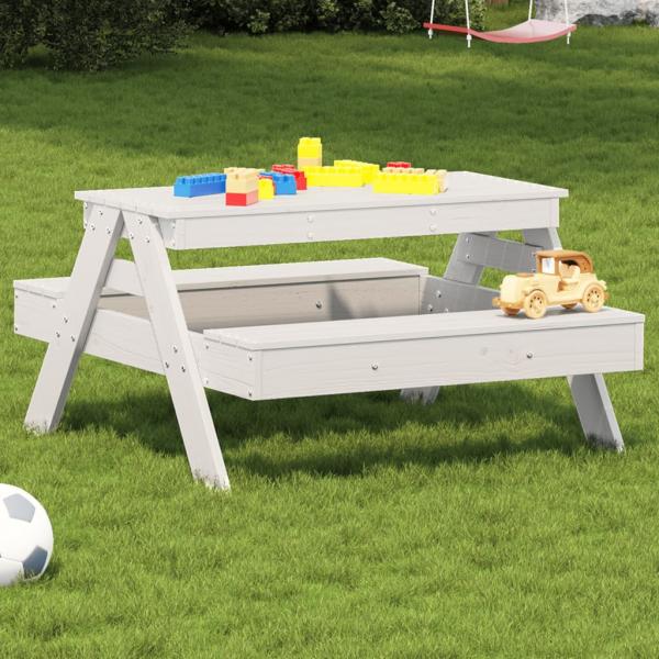 ARDEBO.de - Picknicktisch für Kinder Weiß 88x97x52 cm Massivholz Kiefer