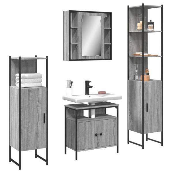 ARDEBO.de - 4-tlg. Badmöbel-Set Grau Sonoma Holzwerkstoff
