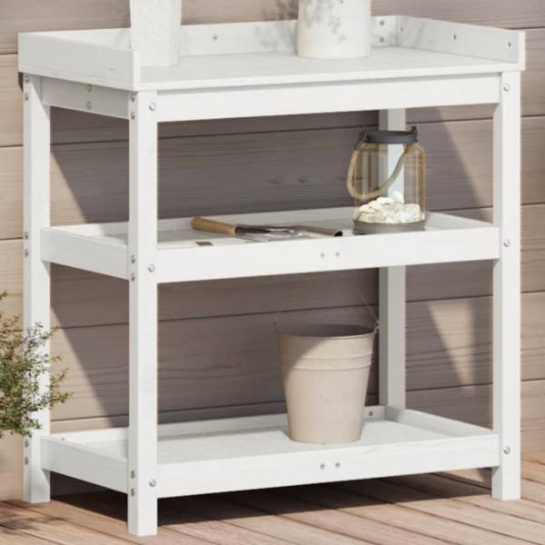 ARDEBO.de - Pflanztisch mit Ablagen Weiß 82,5x45x86,5 cm Massivholz Kiefer