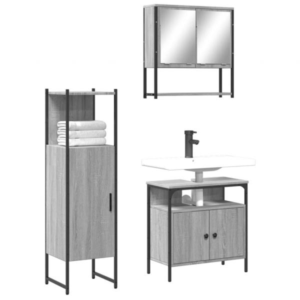 ARDEBO.de - 3-tlg. Badmöbel-Set Grau Sonoma Holzwerkstoff