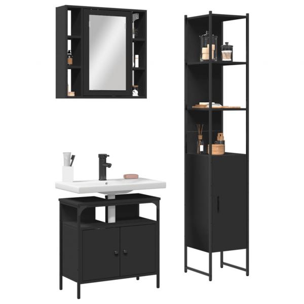 ARDEBO.de - 3-tlg. Badmöbel-Set Schwarz Holzwerkstoff