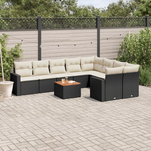 ARDEBO.de - 10-tlg. Garten-Sofagarnitur mit Kissen Schwarz Poly Rattan