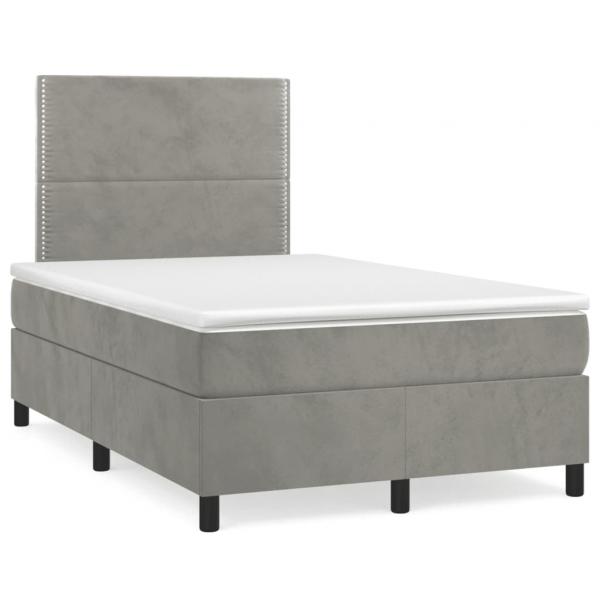 ARDEBO.de - Boxspringbett mit Matratze & LED Hellgrau 120x190 cm Samt