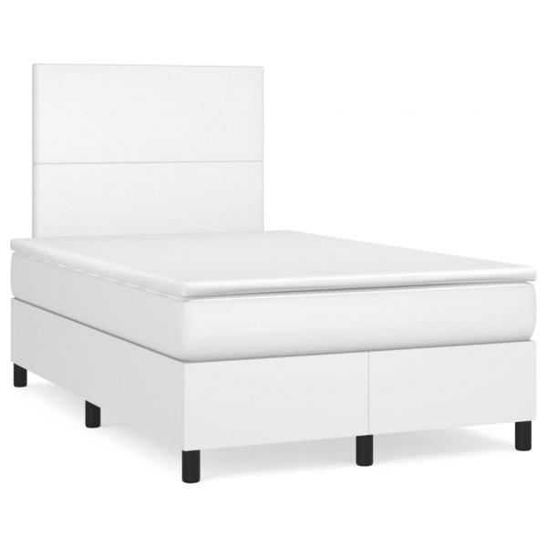 ARDEBO.de - Boxspringbett mit Matratze & LED Weiß 120x190 cm Kunstleder
