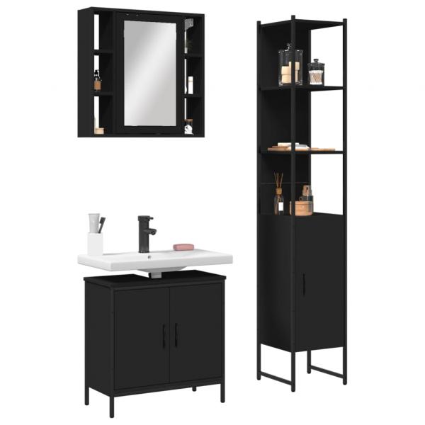 ARDEBO.de - 3-tlg. Badmöbel-Set Schwarz Holzwerkstoff