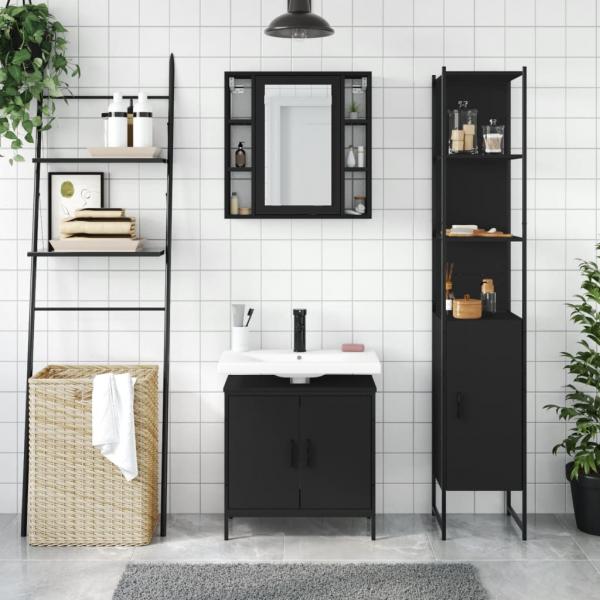 3-tlg. Badmöbel-Set Schwarz Holzwerkstoff