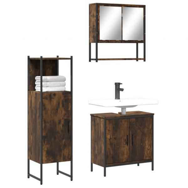 ARDEBO.de - 3-tlg. Badmöbel-Set Räuchereiche Holzwerkstoff