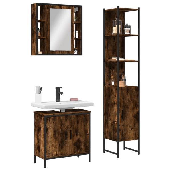 ARDEBO.de - 3-tlg. Badmöbel-Set Räuchereiche Holzwerkstoff