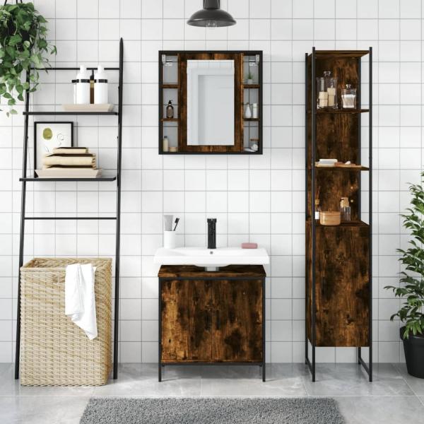 3-tlg. Badmöbel-Set Räuchereiche Holzwerkstoff