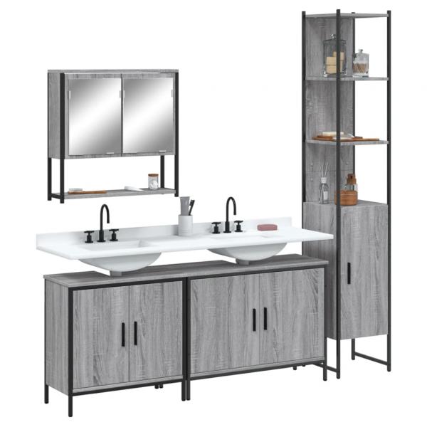 ARDEBO.de - 4-tlg. Badmöbel-Set Grau Sonoma Holzwerkstoff