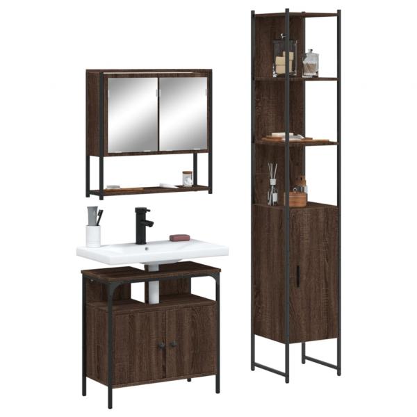 ARDEBO.de - 3-tlg. Badmöbel-Set Braun Eichen-Optik Holzwerkstoff