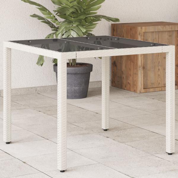ARDEBO.de - Gartentisch mit Glasplatte Weiß 90x90x75 cm Poly Rattan