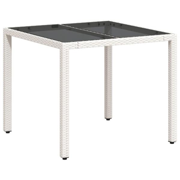 Gartentisch mit Glasplatte Weiß 90x90x75 cm Poly Rattan
