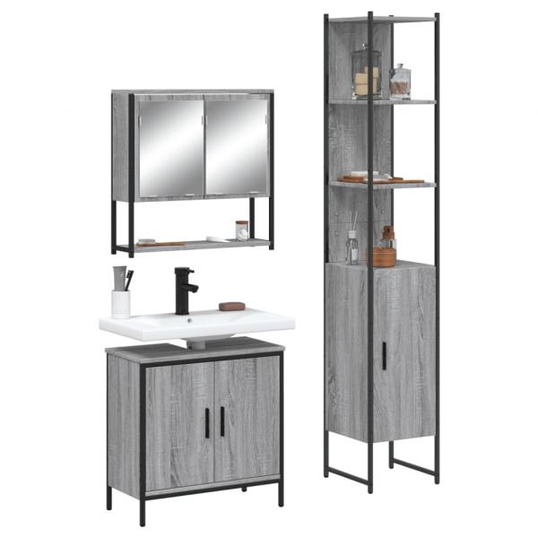 ARDEBO.de - 3-tlg. Badmöbel-Set Grau Sonoma Holzwerkstoff