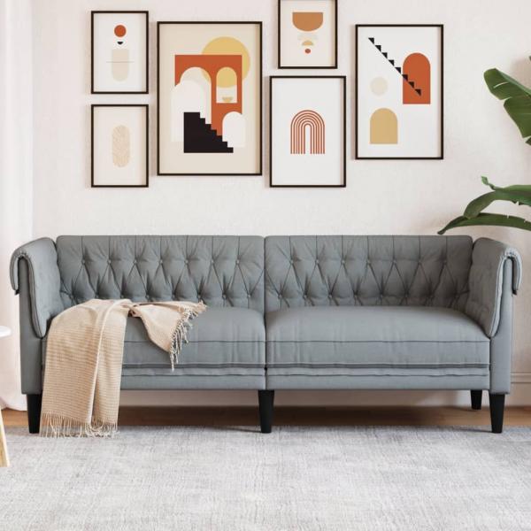 ARDEBO.de - Chesterfield-Sofa 3-Sitzer Hellgrau Stoff