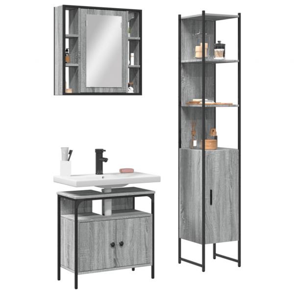 ARDEBO.de - 3-tlg. Badmöbel-Set Grau Sonoma Holzwerkstoff
